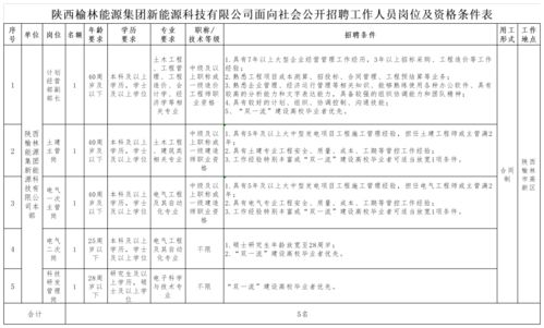 招人啦 榆能新能源科技公司招聘5名工作人员